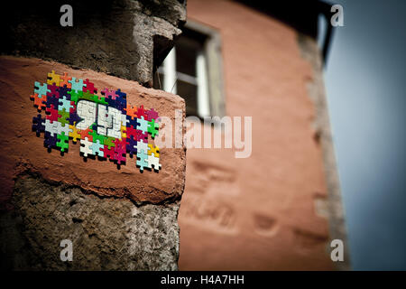 Arte di strada in Regensburg, Baviera, Germania, Foto Stock