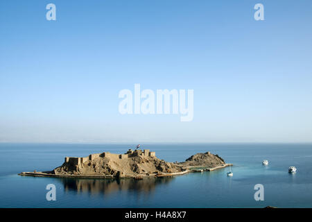 L'Egitto, il Sinai, east coast con Taba, crusader il castello sul Faraone isola, Foto Stock