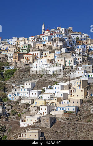 Grecia KARPATHOS, vista sul villaggio di montagna Olympos, Foto Stock