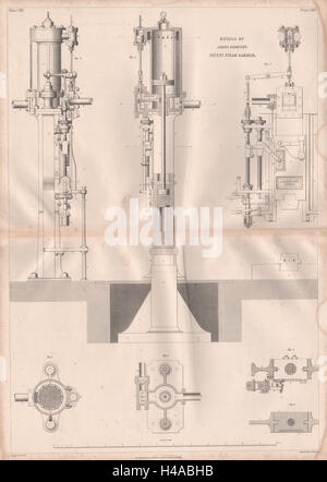 VICTORIAN Engineering Drawing. James Nasmyth di brevetto martello a vapore dettagli 1847 Foto Stock