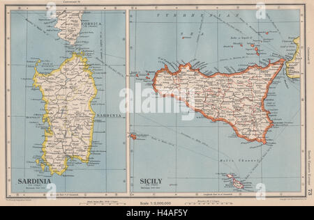 L'Italia. La Sicilia e la Sardegna Sardegna. Isole Eolie. Bartolomeo 1944 mappa vecchia Foto Stock