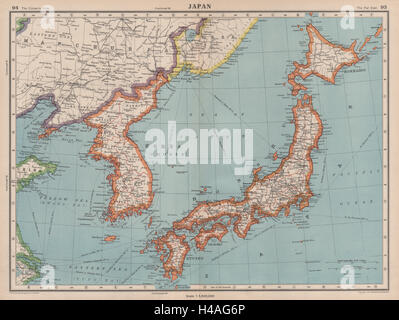 Il Giappone e la Corea. Mostra giapponesi occuparono la Manciuria. Bartolomeo 1944 mappa vecchia Foto Stock