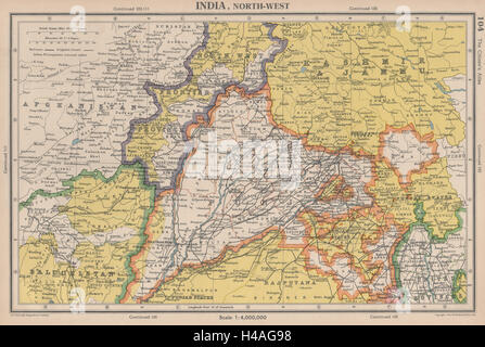 INDIA britannica a nord-ovest. Frontiera NW Punjab Kashmir. Bartolomeo 1944 mappa vecchia Foto Stock