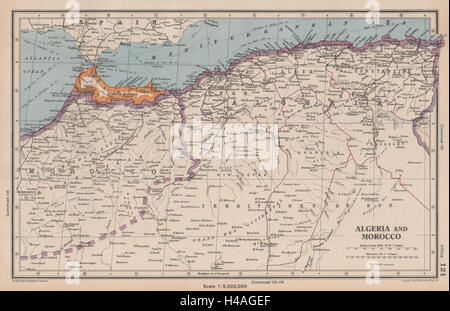 ALGERIA E MAROCCO. mostra lo spagnolo in Marocco. Bartolomeo 1944 old vintage map Foto Stock