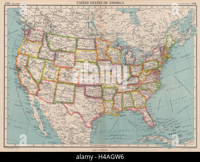 Stati Uniti d'America. Stati Uniti d'America. Mappa di stato. Bartolomeo 1944 old vintage Foto Stock