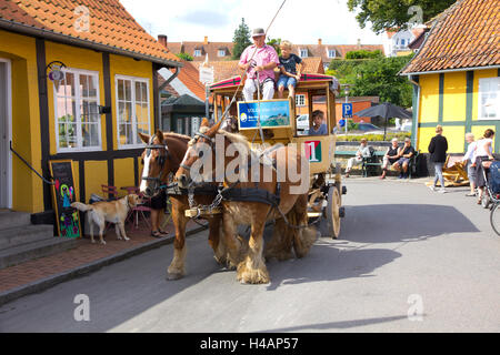 Un giro in carrozza nel villaggio di Svaneke sull'isola danese di Bornholm. Foto Stock