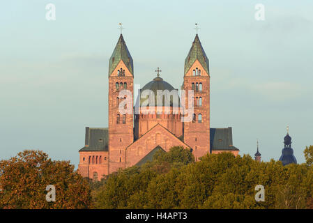 Speyer, Cattedrale imperiale, UNESCO-patrimonio culturale mondiale, sunrise, Renania-Palatinato, Germania Foto Stock