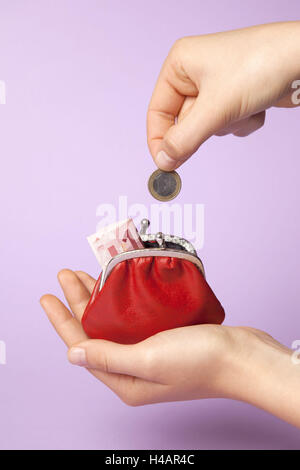 Purse, denaro, Coin, mano, Foto Stock