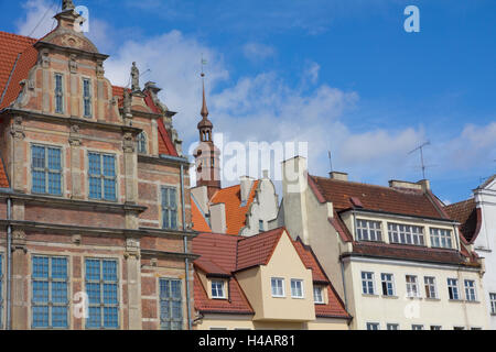 Magnifici edifici di miste di gotico, barocco e stile Renaissaince, risalente al Medioevo, su strada Dluga, Gdansk Foto Stock