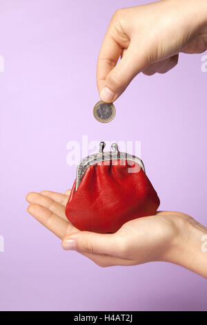 Purse, denaro, Coin, mano, Foto Stock