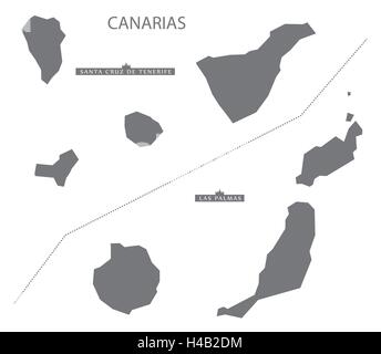 Canarias Spagna Mappa in grigio Illustrazione Vettoriale