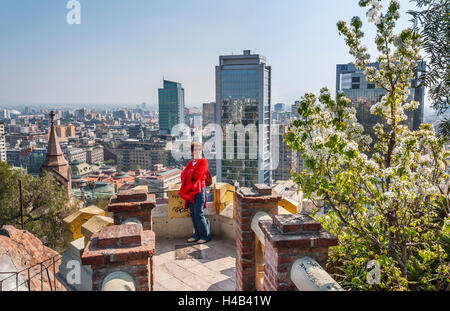 Il Cile, Santiago, vista città dal Parque Cerro Santa Lucia Foto Stock