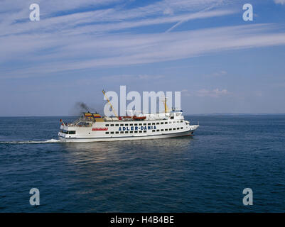 Germania, Meclemburgo-Pomerania occidentale, isola di Usedom, il villaggio di pescatori di aringhe, mare Traghetti passeggeri, 'Adler-Dania', Baltico bagno, destinazione, turismo, fuori, acqua, trasporti, nave, navigazione, battello, traghetto, il trasporto personale, promozione, trasporto di esseri umani, Swinemünde, Foto Stock