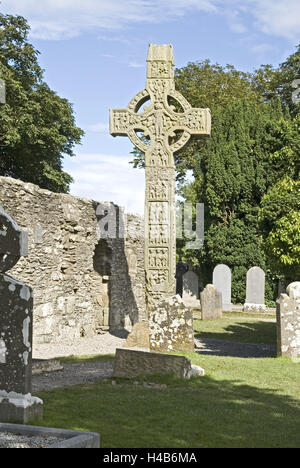 In Irlanda, il Leinster, Louth, Monasterboice, chiostro impianto, 5. Cento., cimitero, croce, Foto Stock