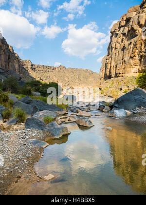 Diga di wadi, Hajar al Gharbi montagne, Al Dhahirah Regione, Arabia, Medio Oriente Oman Foto Stock