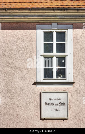 In Germania, in Turingia, Weimar, Charlotte von Stein's house, targhe commemorative, Foto Stock
