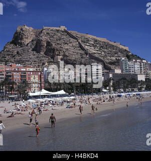 Spagna Alicante, Spiaggia, turistico, Castillo de Santa Bßrbara, Foto Stock