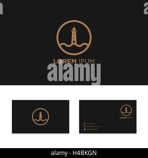 Abstract logo design elementi su business card template, faro icona, illustrazione vettoriale Illustrazione Vettoriale