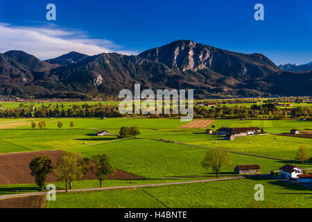 In Germania, in Baviera, Baviera, Pfaffenwinkel, Großweil, Loisach Kochelsee Moor contro prealpi con Jochberg, come si vede dal Weiler Stern Foto Stock