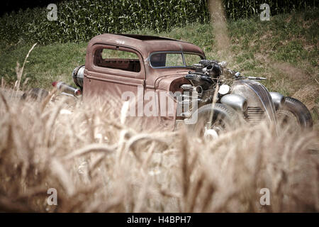 Hot-Rod, Rat-Rod, l'auto-costruito con aereo motore radiale Foto Stock