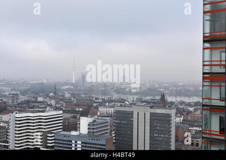 Vista dalla torre di uffici presso il Berliner Tor oltre ad Amburgo in Germania, Europa Foto Stock