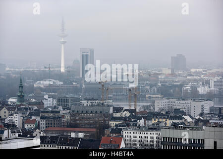 Vista dalla torre di uffici presso il Berliner Tor oltre ad Amburgo in Germania, Europa Foto Stock
