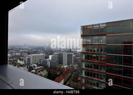 Vista dalla torre di uffici presso il Berliner Tor oltre ad Amburgo in Germania, Europa Foto Stock