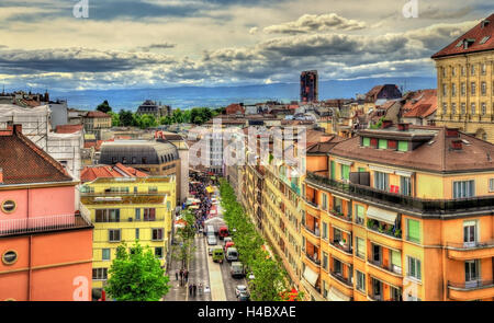 Vista di Rue centrale a Losanna - Svizzera Foto Stock