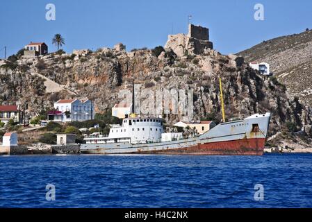Grecia KASTELLORIZO, il più orientale greco. isola Dodecaneso, Mediterraneo orientale. A circa 1 miglia dalla cittadina turca di Kas, Anatolia. Foto Stock