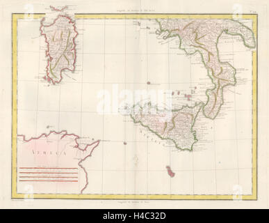 Antico romano/Sud Italia, Sicilia e Sardegna da Mentelle/Chanlaire c1798 mappa Foto Stock