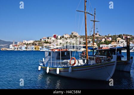 Grecia KASTELLORIZO, il più orientale greco. isola Dodecaneso, Mediterraneo orientale. A circa 1 miglia dalla cittadina turca di Kas, Anatolia. Foto Stock