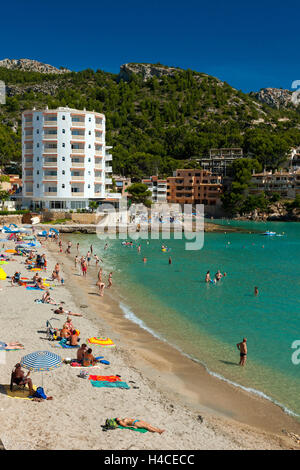 Spiaggia di Sant Elm, anche San Telmo, costa ovest dell'isola di Maiorca, isole Baleari, Spagna, Europa Foto Stock