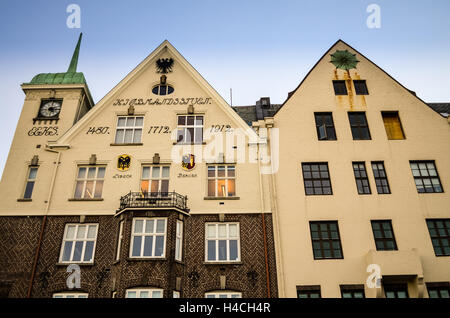 Case e facciate di Bryggen a Bergen, Norvegia Foto Stock