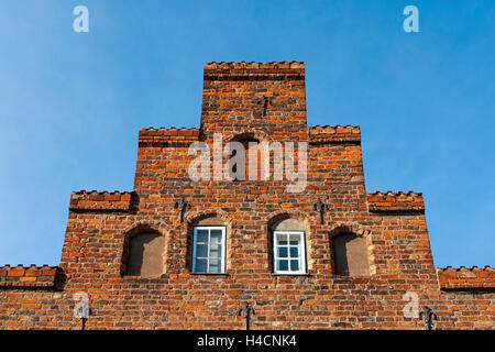 Germania, SCHLESWIG-HOLSTEIN SH, città anseatica di Lubecca, scale gable in Lübeck, edificio di mattoni, tutta la città vecchia di Lubecca è riconosciuto da UNESCO del patrimonio culturale mondiale, Foto Stock