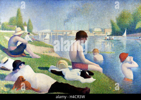 I bagnanti a Asnières da Georges Seurat, olio su tela, 1884. Foto Stock