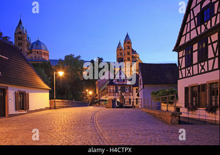 Città Vecchia e la Cattedrale, Speyer, Renania-Palatinato, Germania, patrimonio mondiale dell UNESCO, crepuscolo Foto Stock