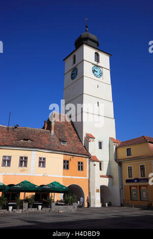 Torre del Consiglio, consiglio attacco, Turnul Sfatului, Old Town Sibiu, Romania Foto Stock