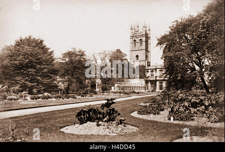 I giardini botanici e il Magdalen Tower, Oxford, Inghilterra, Regno Unito in circa 1880 Foto Stock