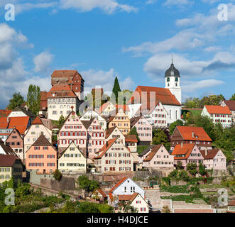 Germania, Baden-Württemberg, vecchio impasto, vista città vecchia pasta con serratura e chiesa, New Castle, nel 1604 da lo Schickhardt costruito, vecchia serratura oggi museo, vecchio impasto giace con Heinrich lo Schickhardt-culturale di street, Foto Stock