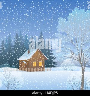 Paesaggio invernale con Country House Illustrazione Vettoriale