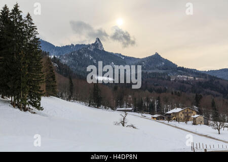 Sundown nelle Alpi, in Germania, in Baviera, montagne, tramonto, inverno Foto Stock