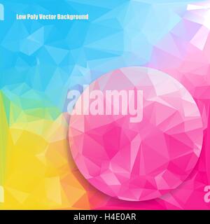 Bassa poligonale di colore luminoso con sfondo rosa cerchio sfondo astratto illustrazione vettoriale Illustrazione Vettoriale