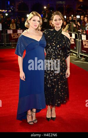 Lea Seydoux e Marion Cotillard frequentando il sessantesimo BFI London Film Festival lo screening del suo solo la fine del mondo tenutasi a cinema Odeon di Leicester Square, Londra. Foto Stock