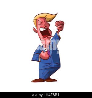 Colorata illustrazione vettoriale di un arrabbiato uomo politico gridando e urlando, diffondono odio. Illustrazione Vettoriale