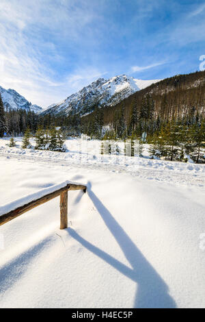 Una vista del paesaggio invernale nei Monti Tatra vicino Morskie Oko lago, Polonia Foto Stock