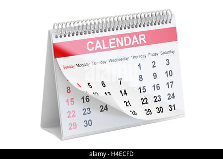 Escursioni Calendario, 3D rendering isolati su sfondo bianco Foto Stock