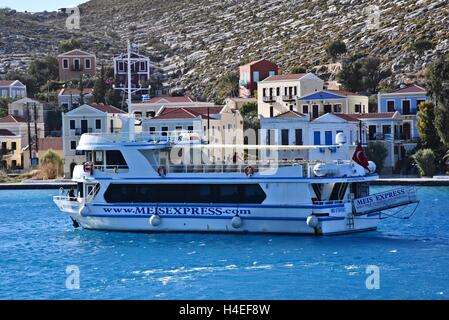 Grecia KASTELLORIZO, il più orientale greco. isola Dodecaneso, Mediterraneo orientale. A circa 1 miglia dalla cittadina turca di Kas, Anatolia. Foto Stock