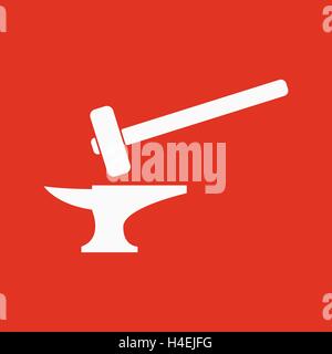 L'antica fucina icona. Fucina e stithy, fabbro simbolo. Appartamento Illustrazione Vettoriale