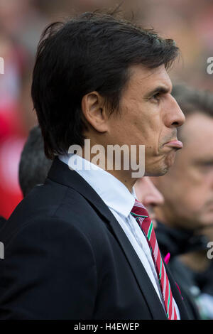 Wales football manager Chris Coleman sul perimetro. Foto Stock