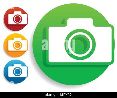 Compatto - hobby foto icona fotocamera in verde, rosso, giallo, blu Illustrazione Vettoriale